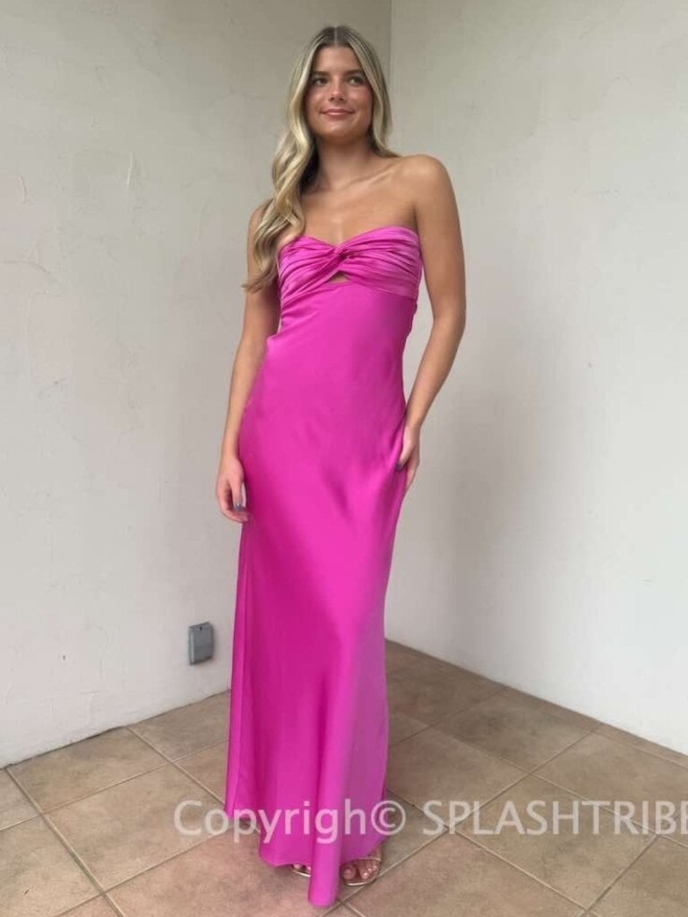 Satin Strapless Maxi Dress - XS